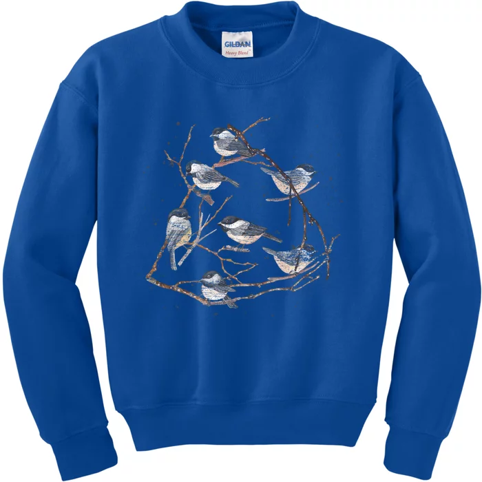 Tree Branches Nature Animal Lover Vintage Birds Chickadee Cool Gift Kids Sweatshirt