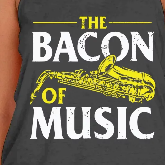 The Bacon Of Music Saxophone Player Saxophonist Jazz Women's Knotted Racerback Tank