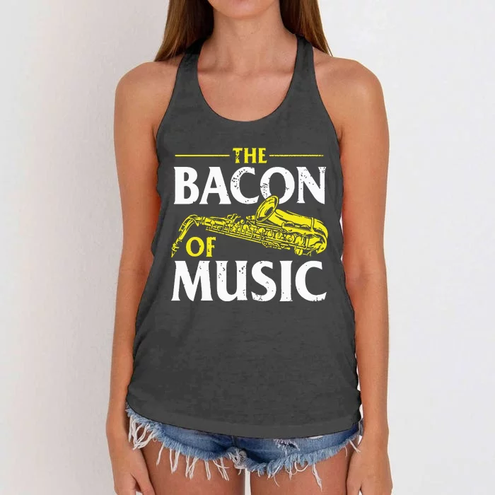 The Bacon Of Music Saxophone Player Saxophonist Jazz Women's Knotted Racerback Tank