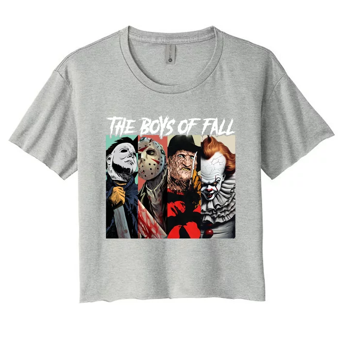 The Boy Of Fall Michael Jason Freddy Pennywise Halloween Horror Character Women's Crop Top Tee