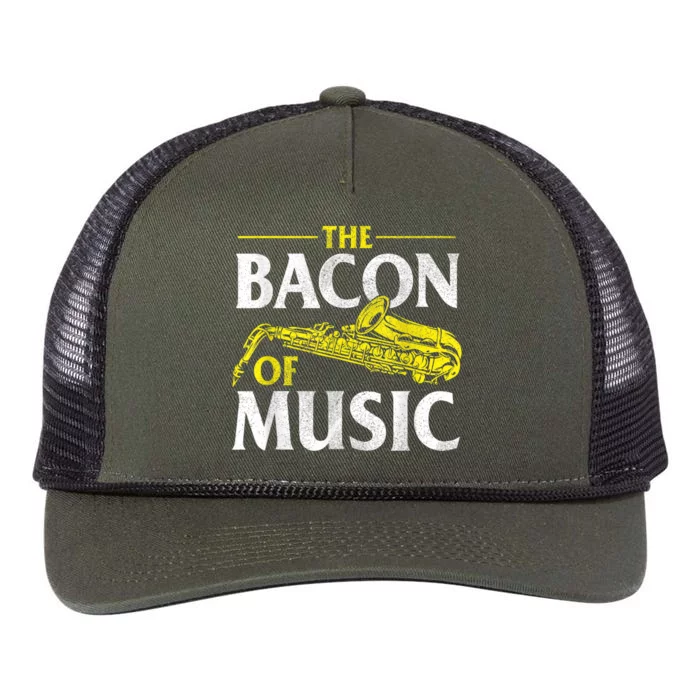 The Bacon Of Music Saxophone Player Saxophonist Jazz Retro Rope Trucker Hat Cap