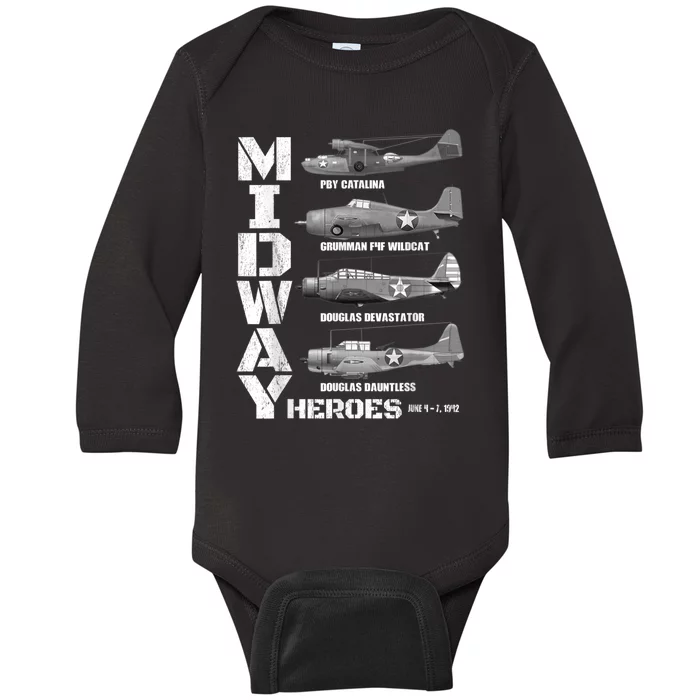 The Battle Of Midway Plane Spotting American WW2 Planes Baby Long Sleeve Bodysuit