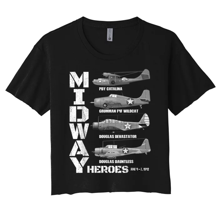 The Battle Of Midway Plane Spotting American WW2 Planes Women's Crop Top Tee