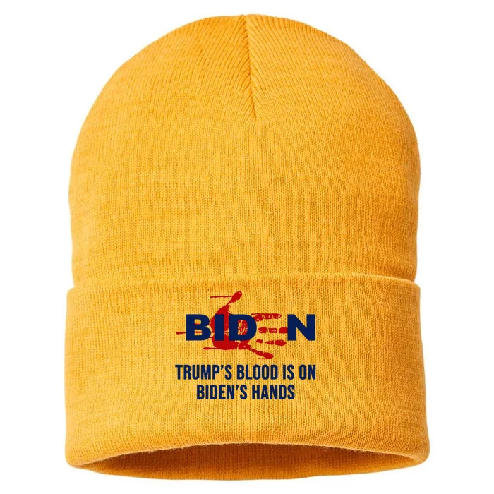 TrumpS Blood On BidenS Hands Sustainable Knit Beanie