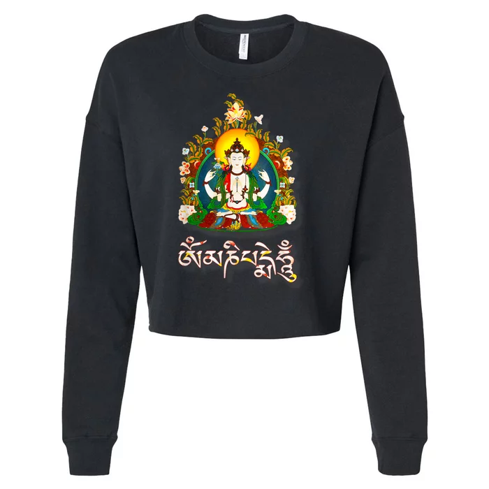 Tibetan Buddha Om Mani Padme Hum Amitabh Cropped Pullover Crew