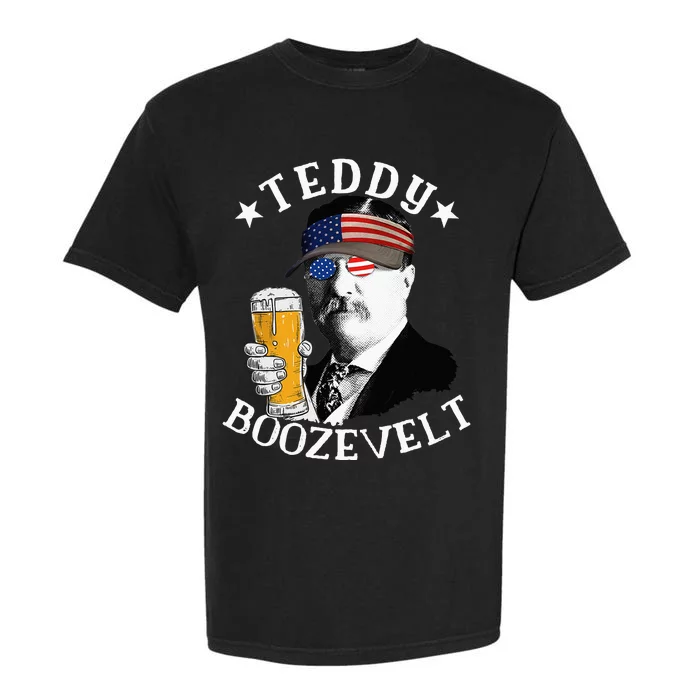 Teddy Boozevelt President Theodore Roosevelt Drinking Beer Garment-Dyed Heavyweight T-Shirt