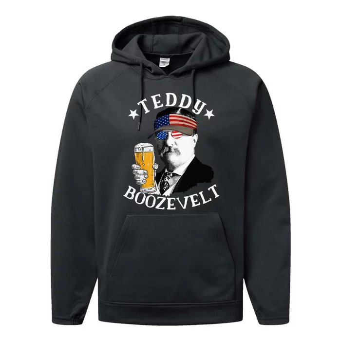 Teddy Boozevelt President Theodore Roosevelt Drinking Beer Performance Fleece Hoodie