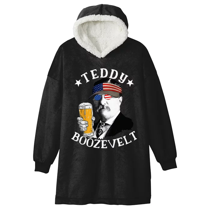 Teddy Boozevelt President Theodore Roosevelt Drinking Beer Hooded Wearable Blanket