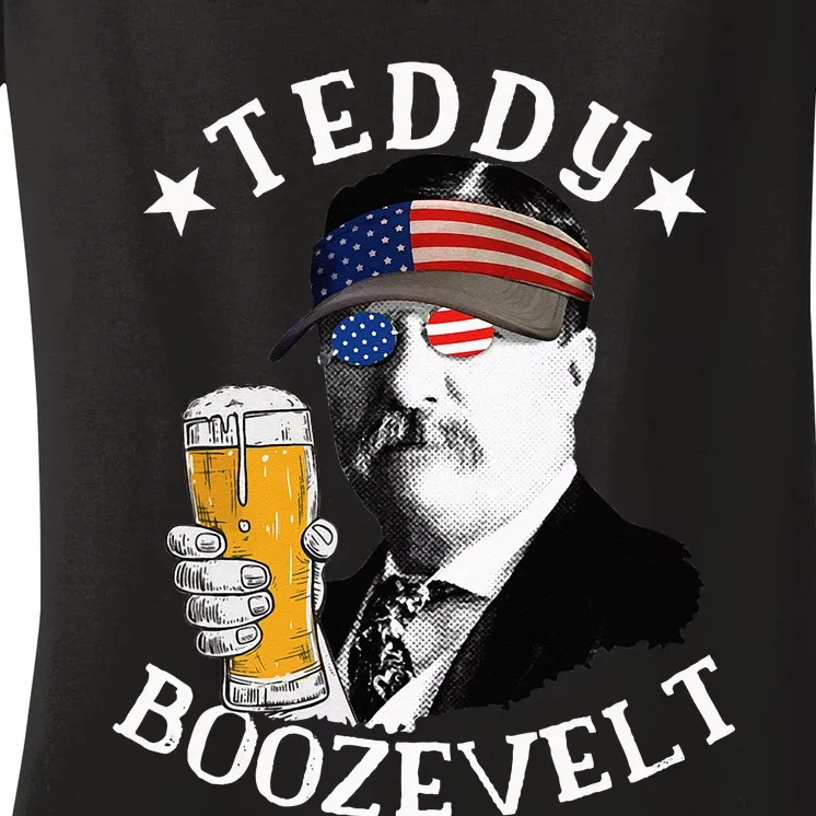 Teddy Boozevelt President Theodore Roosevelt Drinking Beer Women's V-Neck T-Shirt