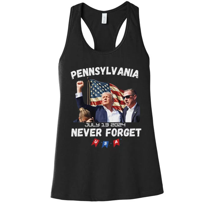 Trump Butler Pennsylvania Never Forget 2024 Women's Racerback Tank