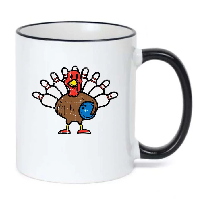 Turkey Bowling Pins Funny Thanksgiving Sports Black Color Changing Mug