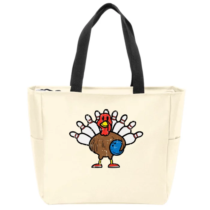 Turkey Bowling Pins Funny Thanksgiving Sports Zip Tote Bag