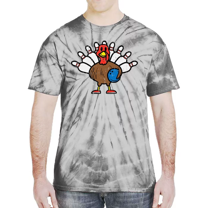 Turkey Bowling Pins Funny Thanksgiving Sports Tie-Dye T-Shirt