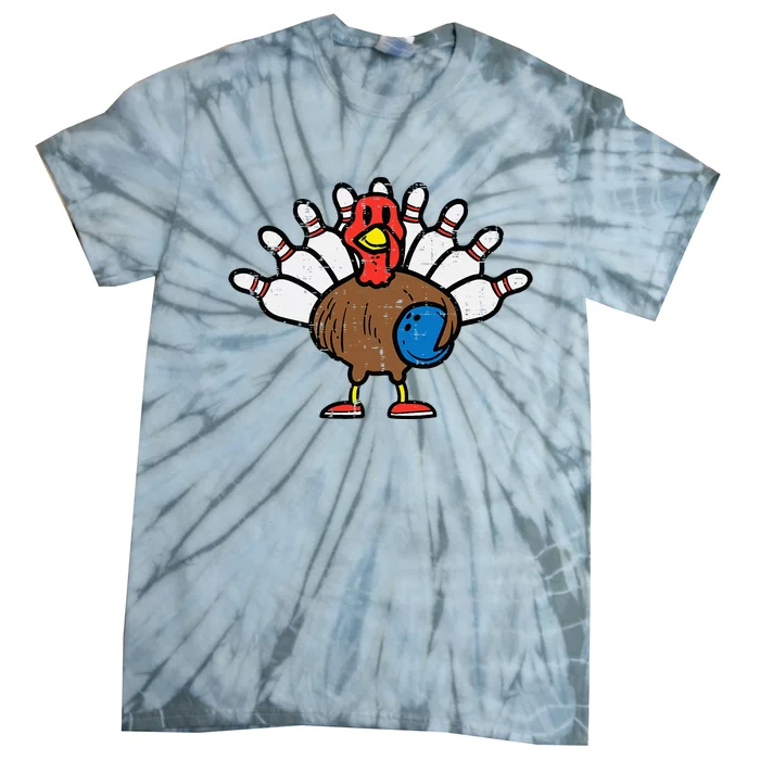 Turkey Bowling Pins Funny Thanksgiving Sports Tie-Dye T-Shirt