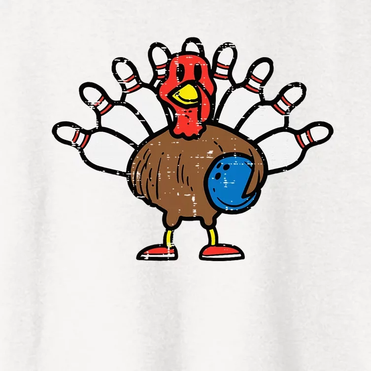 Turkey Bowling Pins Funny Thanksgiving Sports Women's Crop Top Tee