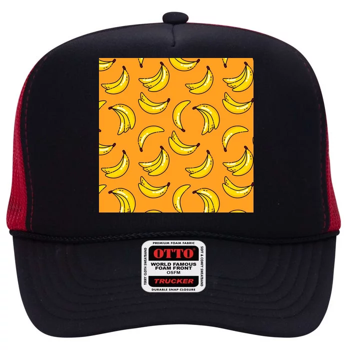 Tropical Banana Pattern High Crown Mesh Trucker Hat