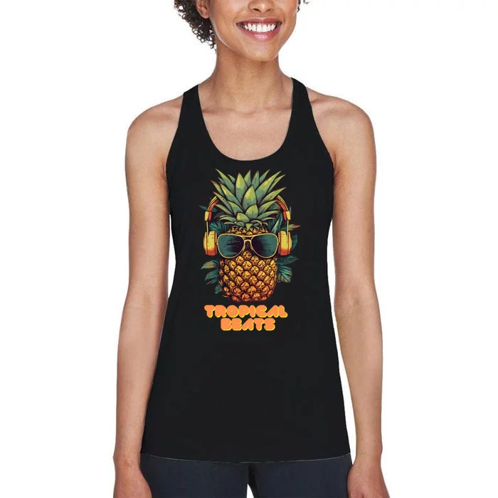 Tropical Beats Pineapple DJ Fun and Unique Summer Style Women's Racerback Tank