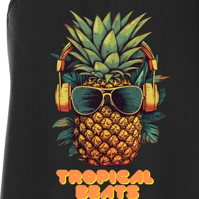 Tropical Beats Pineapple DJ Fun and Unique Summer Style Women's Racerback Tank