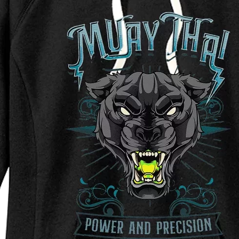 Thai Boxing Power And Precision Muay Thai And Panther Women's Fleece Hoodie