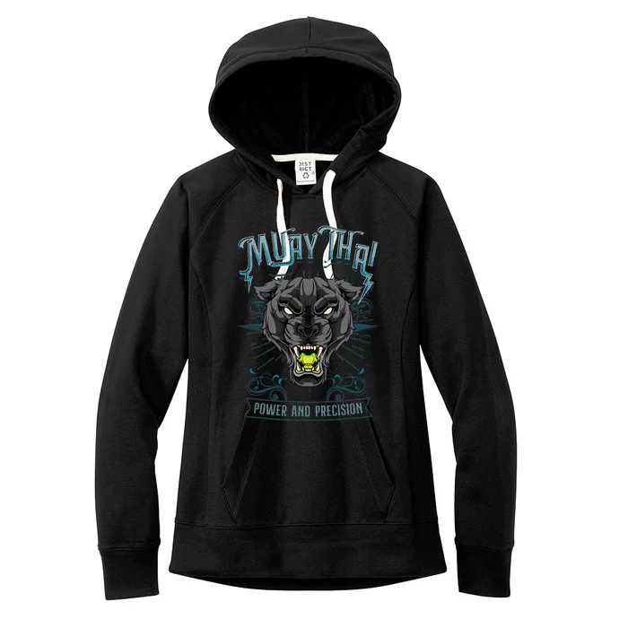 Thai Boxing Power And Precision Muay Thai And Panther Women's Fleece Hoodie