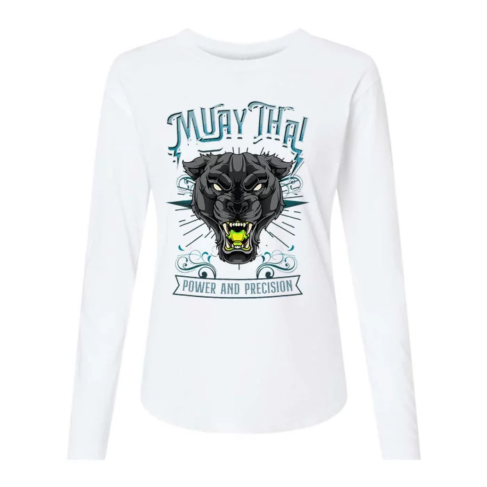 Thai Boxing Power And Precision Muay Thai And Panther Womens Cotton Relaxed Long Sleeve T-Shirt