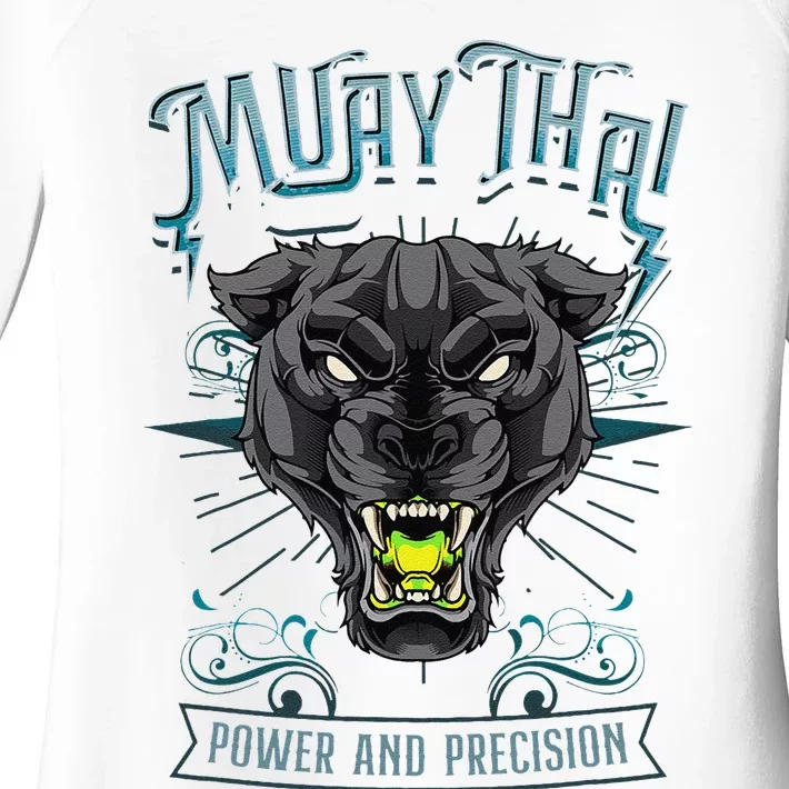 Thai Boxing Power And Precision Muay Thai And Panther Women's Perfect Tri Tunic Long Sleeve Shirt