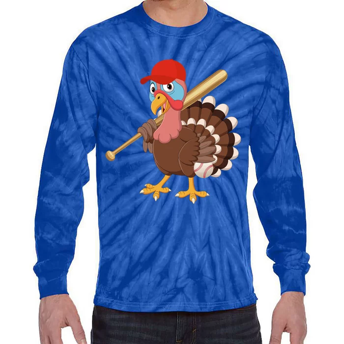 Turkey Baseball Pilgrim Thanksgiving Thankful Grateful Gift Tie-Dye Long Sleeve Shirt