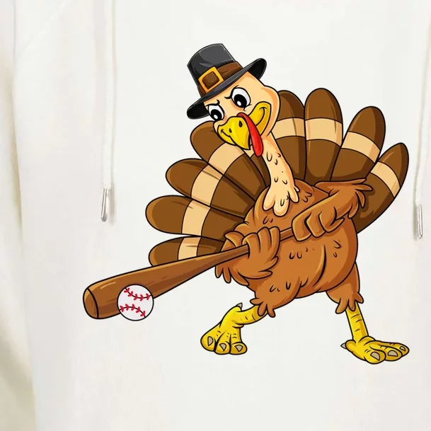 Thanksgiving Baseball Pilgrim Turkey Swinging Bat Funny Gift Womens Funnel Neck Pullover Hood