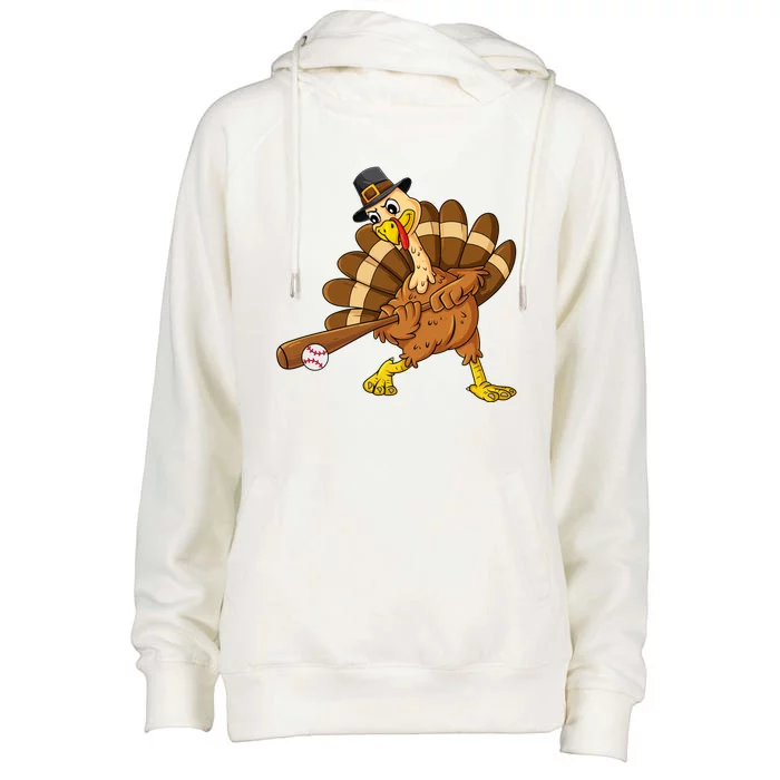 Thanksgiving Baseball Pilgrim Turkey Swinging Bat Funny Gift Womens Funnel Neck Pullover Hood