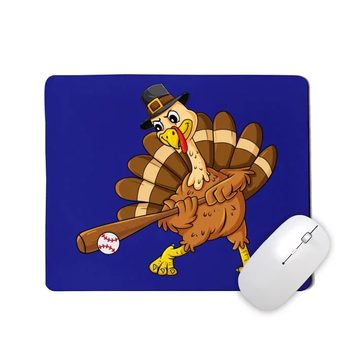 Thanksgiving Baseball Pilgrim Turkey Swinging Bat Funny Gift Mousepad