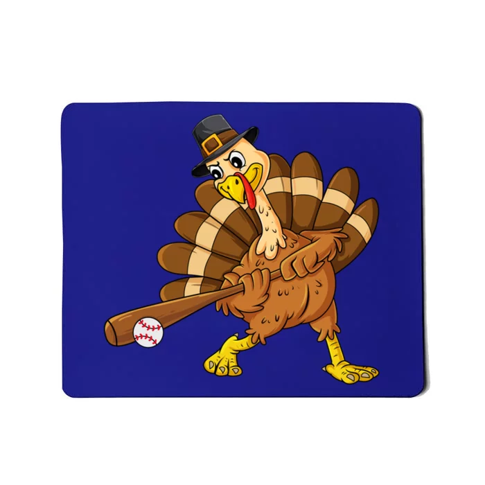 Thanksgiving Baseball Pilgrim Turkey Swinging Bat Funny Gift Mousepad