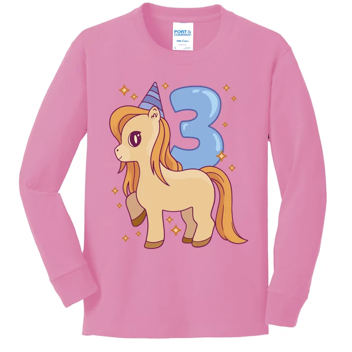 Third Birthday Pony Gift Kids Long Sleeve Shirt