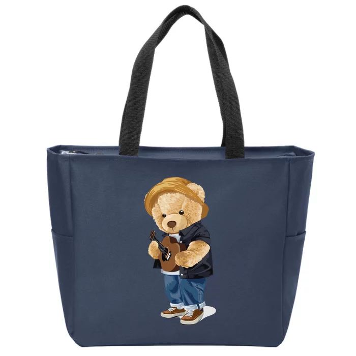 Teddy Bear Plays Guitar | Funny Gifts For Guitar Players Zip Tote Bag