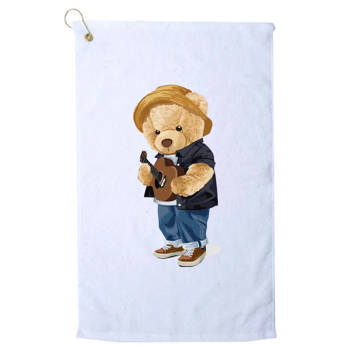 Teddy Bear Plays Guitar | Funny Gifts For Guitar Players Platinum Collection Golf Towel