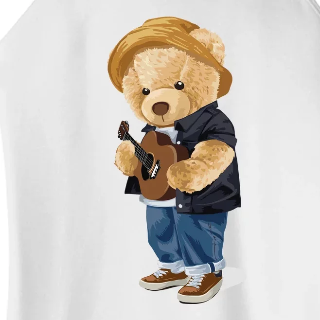 Teddy Bear Plays Guitar | Funny Gifts For Guitar Players Women’s Perfect Tri Rocker Tank