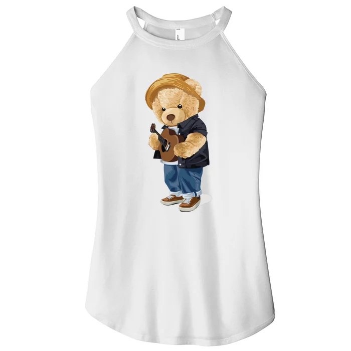 Teddy Bear Plays Guitar | Funny Gifts For Guitar Players Women’s Perfect Tri Rocker Tank