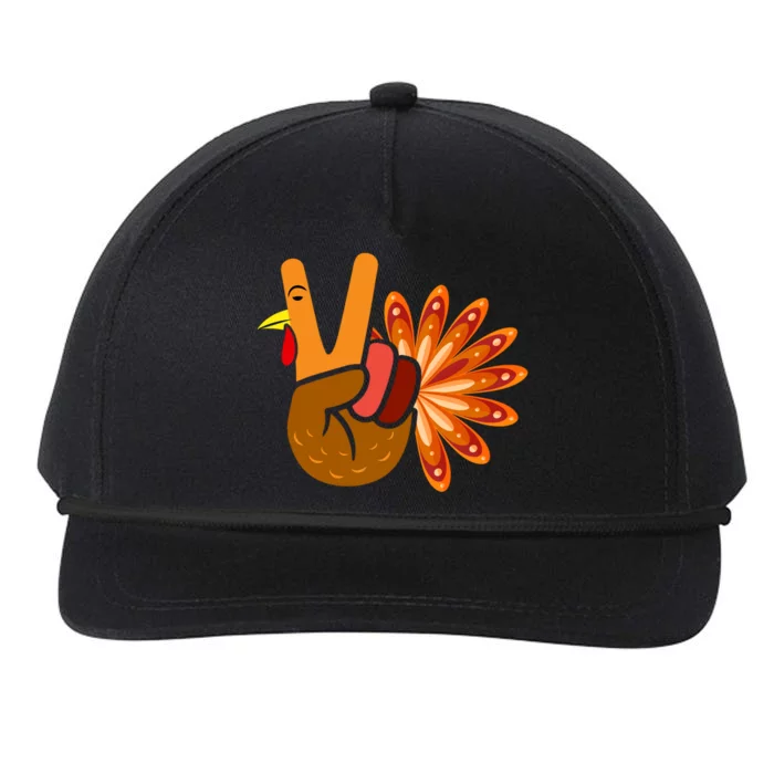 Thanksgiving Blessed Peace Hand Sign Thankful Turkey Gift Snapback Five-Panel Rope Hat