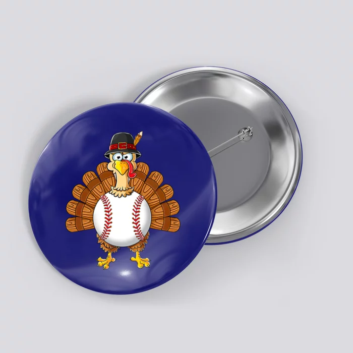 Turkey Baseball Player Funny Thanksgiving Gift Button