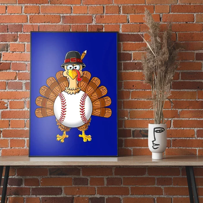 Turkey Baseball Player Funny Thanksgiving Gift Poster