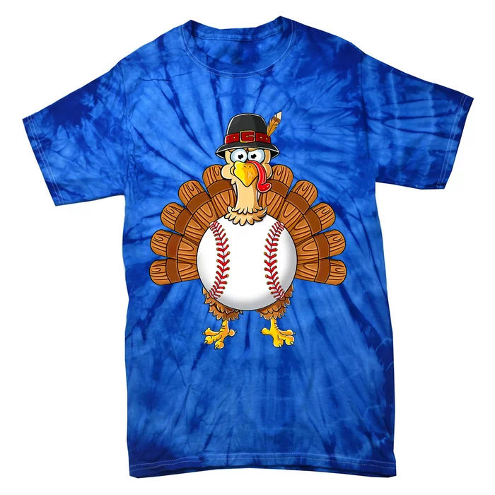 Turkey Baseball Player Funny Thanksgiving Gift Tie-Dye T-Shirt