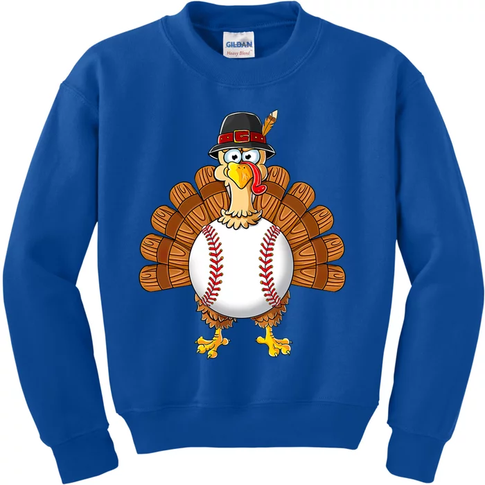 Turkey Baseball Player Funny Thanksgiving Gift Kids Sweatshirt