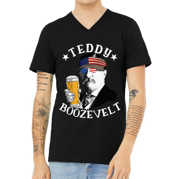 Teddy Boozevelt President Theodore Roosevelt Drinking Beer V-Neck T-Shirt