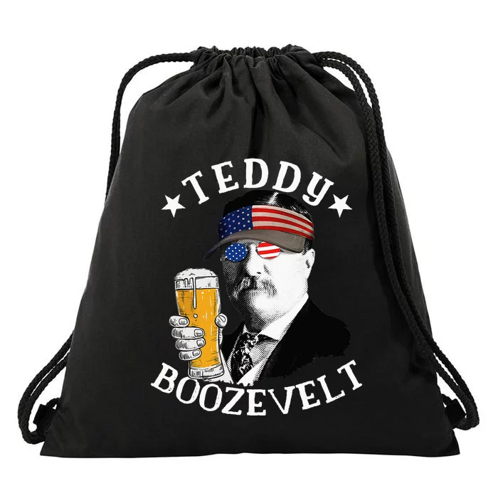 Teddy Boozevelt President Theodore Roosevelt Drinking Beer Drawstring Bag