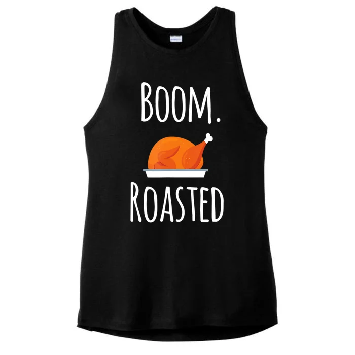 Thanksgiving Boom Roasted Turkey Ladies Tri-Blend Wicking Tank