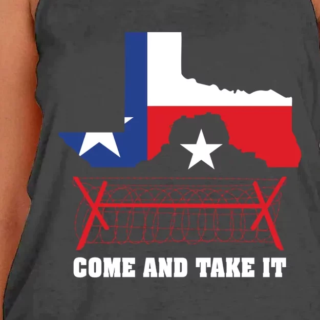 Texas Border Razor Wire Come And Take It Texas Flag Women's Knotted Racerback Tank