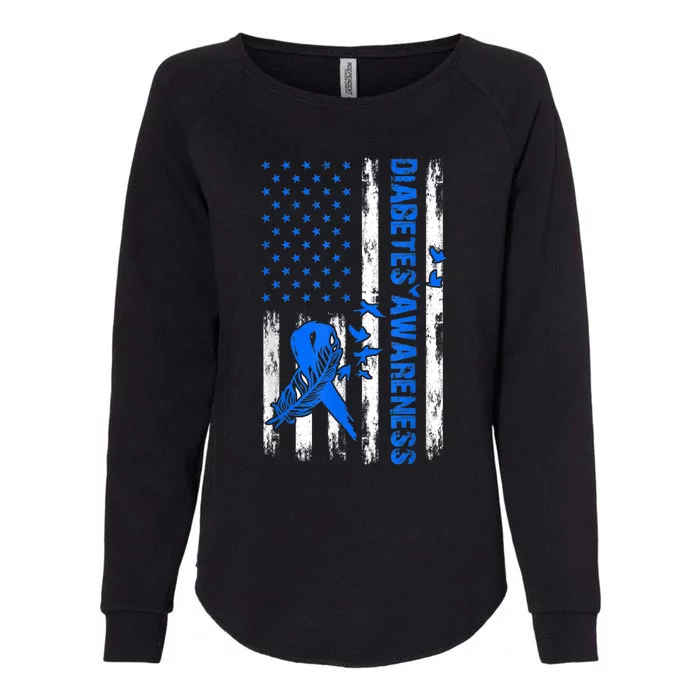 T1D Blue Ribbon USA Flag Type 1 Diabetes Awareness Month Womens California Wash Sweatshirt