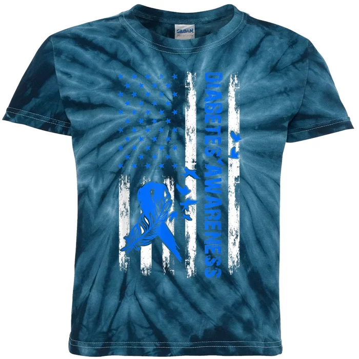 T1D Blue Ribbon USA Flag Type 1 Diabetes Awareness Month Kids Tie-Dye T-Shirt