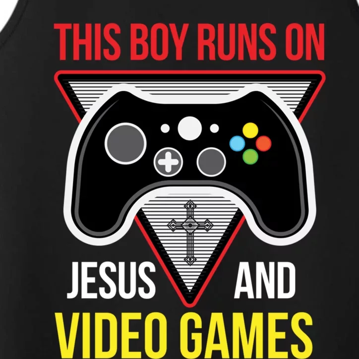 This Boy Runs On Jesus And Video Games Gift Christian Gift Control Gift Performance Tank