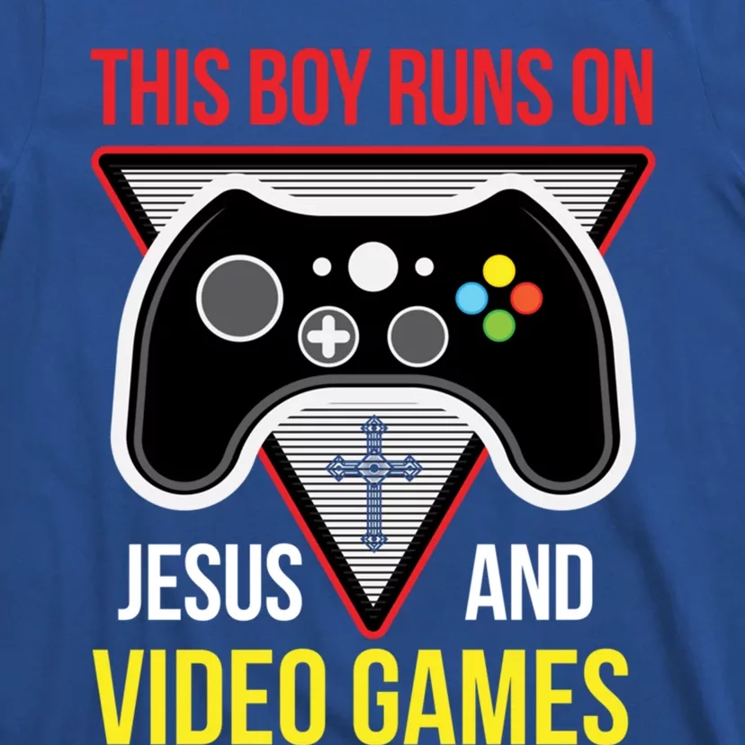 This Boy Runs On Jesus And Video Games Gift Christian Gift Control Gift T-Shirt