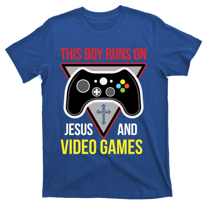 This Boy Runs On Jesus And Video Games Gift Christian Gift Control Gift T-Shirt